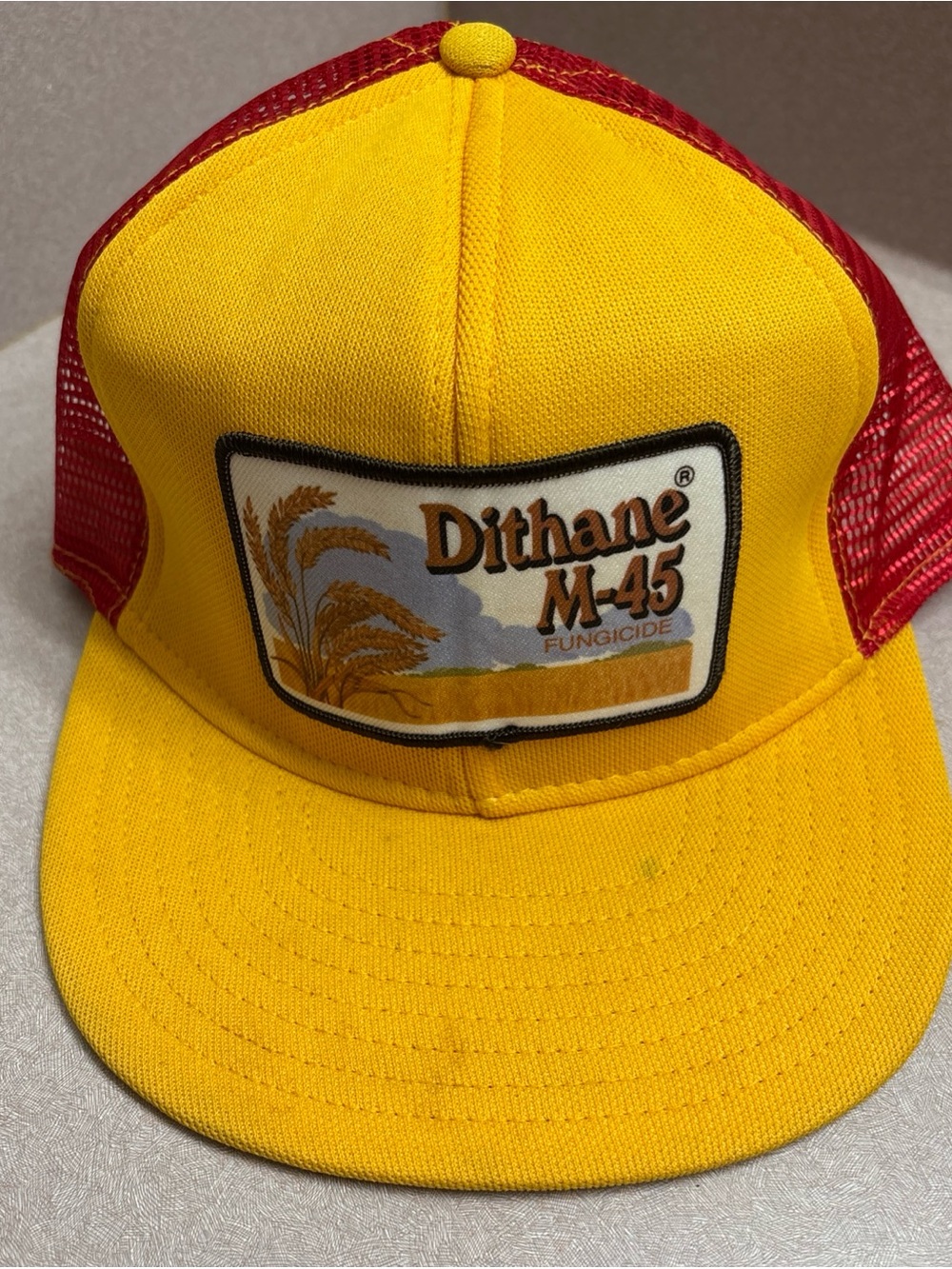Vintage Dithane M-45 Fungicide Hat Cap  Yellow Red Mesh Snap Back Farming Crops